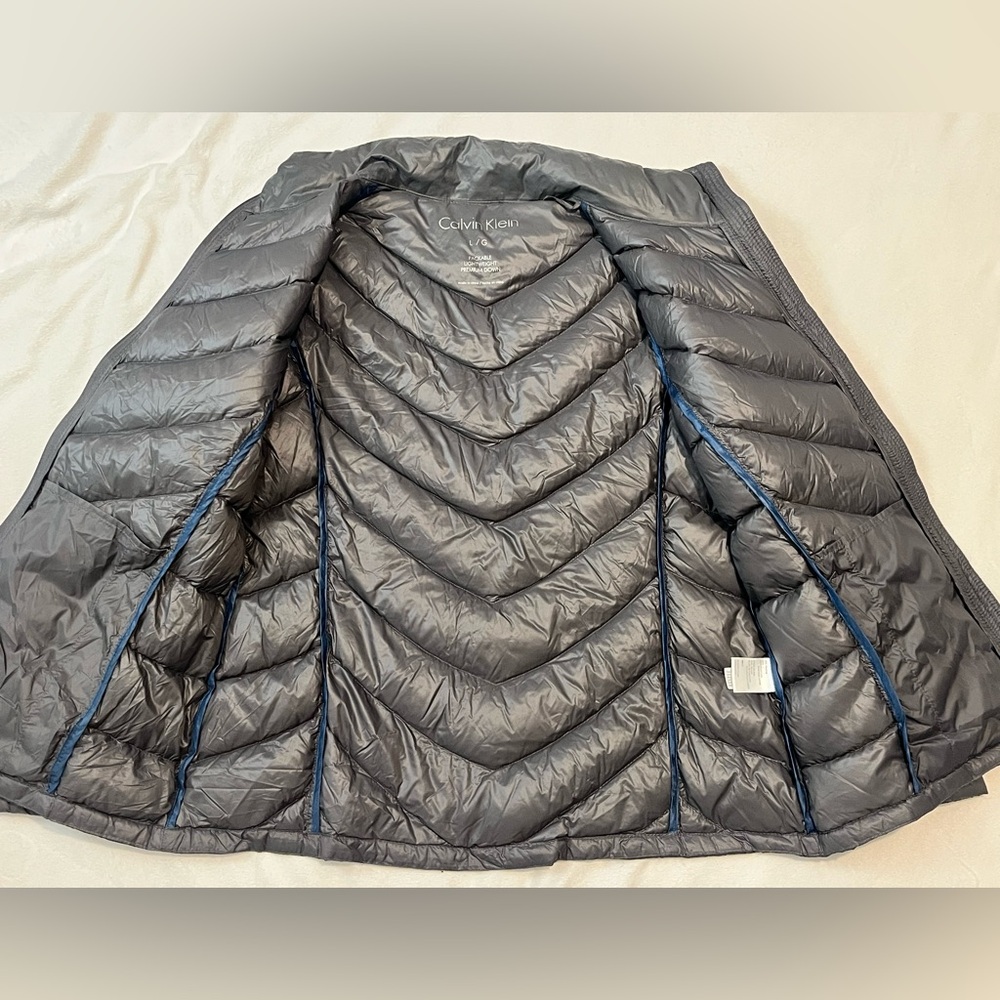 Calvin Klein Women's Charcoal Gray Packable Lightweight Down Puffer Jacket L - Picture 13 of 15